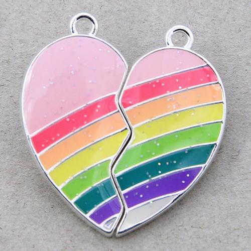 Zinc Alloy Enamel Pendants, with Magnet, Heart, plated, random style & fashion jewelry & DIY, mixed colors [