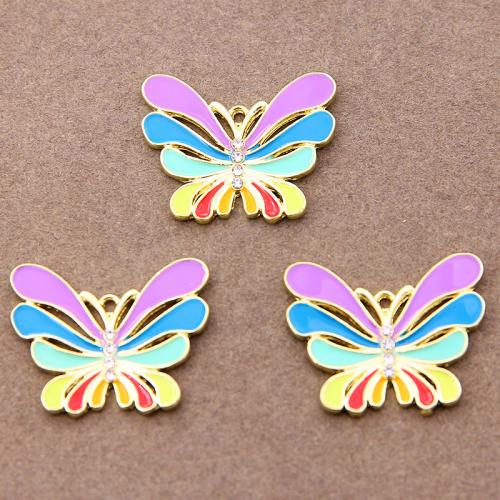 Zinc Alloy Enamel Pendants, Butterfly, gold color plated, fashion jewelry & DIY & with rhinestone, mixed colors, Approx [