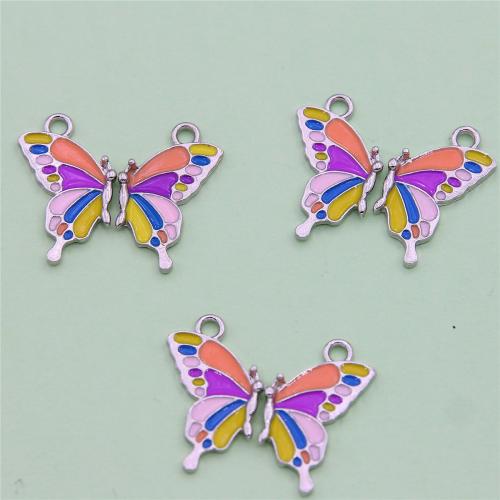 Zinc Alloy Enamel Pendants, Butterfly, silver color plated, fashion jewelry & DIY, mixed colors [