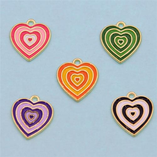 Zinc Alloy Enamel Pendants, Heart, gold color plated, fashion jewelry & DIY, mixed colors Approx [