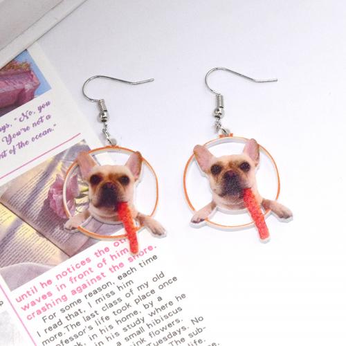 Boucle d'oreille de goutte acrylique, chien, bijoux de mode & unisexe & creux, Vendu par paire