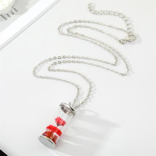 Chaîne en alliage de zinc de fer Collier Pull, avec verre, avec 5cm chaînes de rallonge, fleur, bijoux de mode & unisexe, plus de couleurs à choisir Environ 50 cm, Vendu par PC