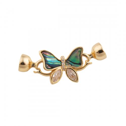 Brass Bracelet Findings, with Abalone Shell, Butterfly, 14K gold plated, DIY & micro pave cubic zirconia Approx 1mm [