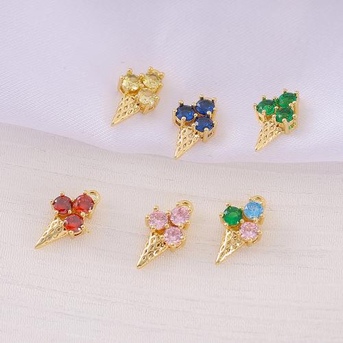 Cubic Zirconia Brass Pendants, Ice Cream, gold color plated, DIY & micro pave cubic zirconia 