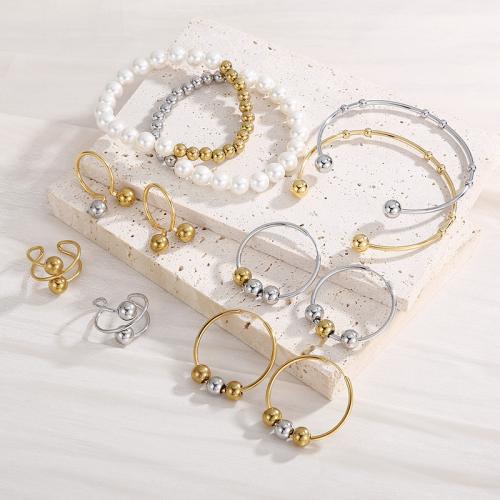 Fashion Stainless Steel Jewelry Sets, 304 Stainless Steel, cuff bangle & finger ring & bracelet & earring, Vacuum Ion Plating, fashion jewelry & for woman [