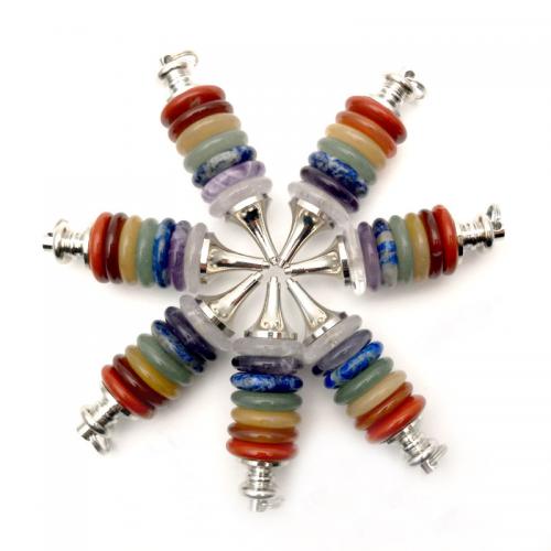 Ornements suspendus, laiton, avec Pierre arc-en-ciel, Placage de couleur argentée, détachable & DIY, multicolore, 27.5mm, Vendu par PC