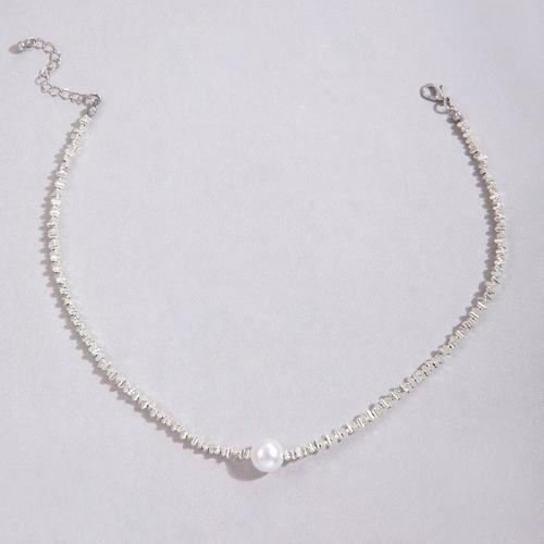 Collier en alliage de zinc, avec perle de plastique, avec 5.5cm chaînes de rallonge, Placage, bijoux de mode & pour femme, couleur originale Environ 37.5 cm, Vendu par PC