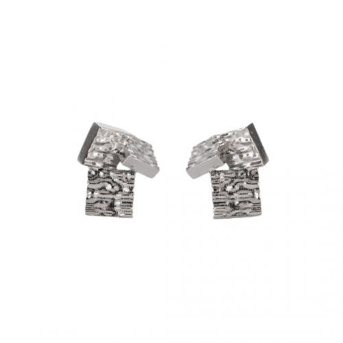 Brass Stud Earring, plated, for woman, silver color [