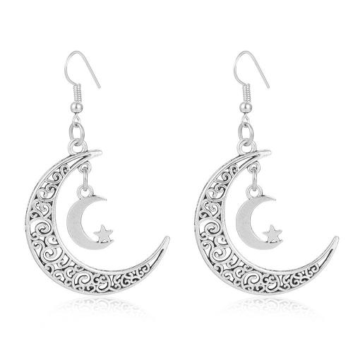 alliage de zinc Boucle d'oreille goutte, Lune et Etoile, Placage, pour femme & creux, plus de couleurs à choisir Vendu par paire[