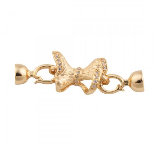 Brass Bracelet Findings, Bowknot, 14K gold plated, DIY & micro pave cubic zirconia Approx 1.5mm [