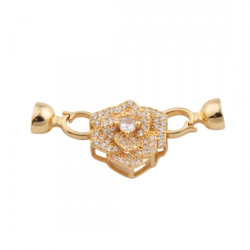 Brass Bracelet Findings, Flower, 14K gold plated, DIY & micro pave cubic zirconia Approx 1.5mm [