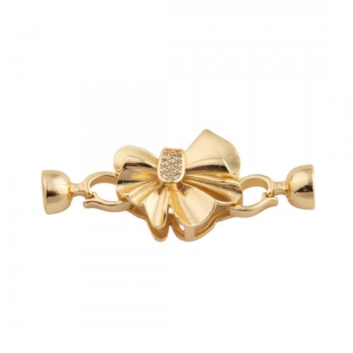 Brass Bracelet Findings, Bowknot, 14K gold plated, DIY & micro pave cubic zirconia Approx 1mm [