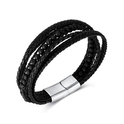 bracelet de cordon en PU , cuir PU, avec Acier inoxydable 304, bijoux de mode & pour homme, noire mm, Vendu par PC[