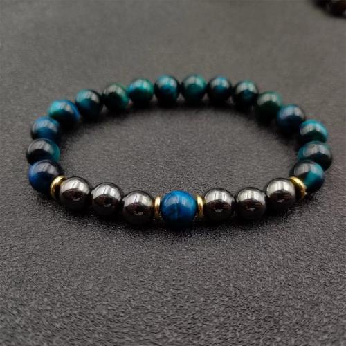 Gemstone Bracelets, Tiger Eye, with Abrazine Stone & Hematite, fashion jewelry & Unisex Approx 19 cm 