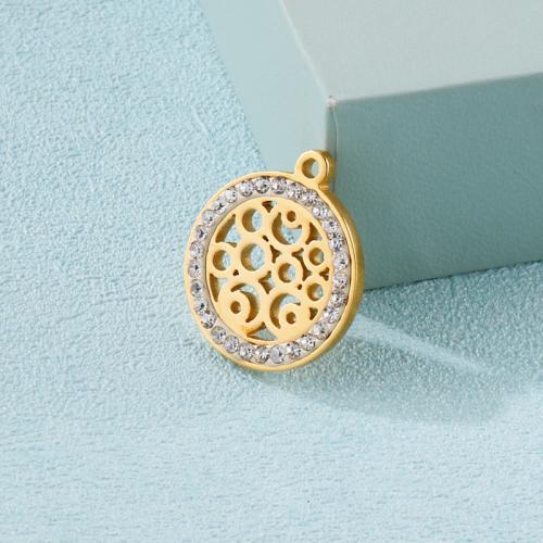 Rhinestone Stainless Steel Pendants, 304 Stainless Steel, Round, plated, DIY & with rhinestone 20mm [