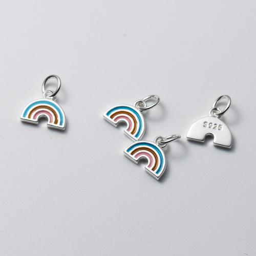 Sterling Silver Pendants, 925 Sterling Silver, Rainbow, plated, DIY & epoxy gel, silver color 