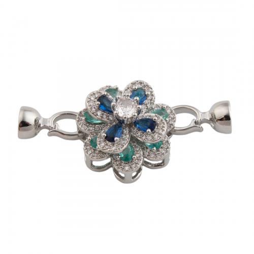 Brass Bracelet Findings, Flower, platinum color plated, DIY & micro pave cubic zirconia Approx 1mm [