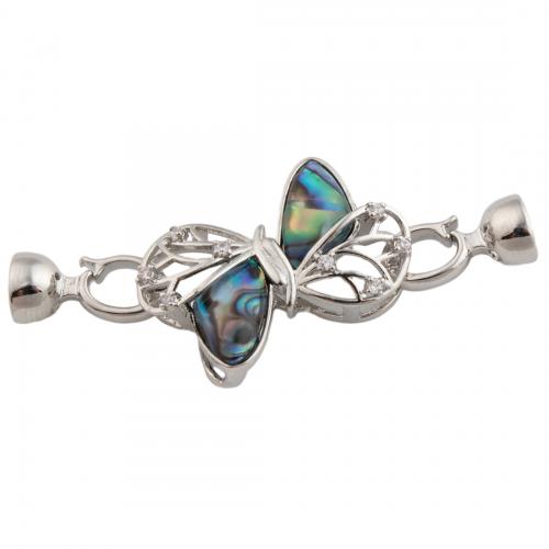 Brass Bracelet Findings, with Abalone Shell, Butterfly, platinum color plated, DIY & micro pave cubic zirconia Approx 1mm [