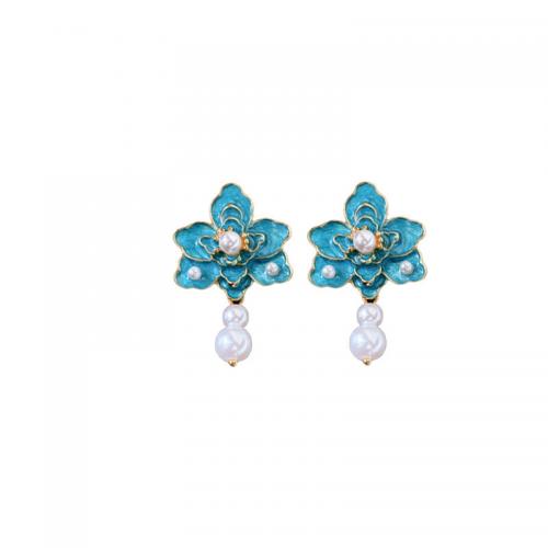 Plastic Pearl Zinc Alloy Earring, with Plastic Pearl, Flower, fashion jewelry & for woman 