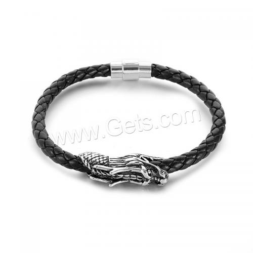 Pulseras de Cordón de PU, Cuero de PU, con aleación de zinc, Dragón, Joyería & unisexo, Negro, 10mm, longitud:23 cm, Vendido por UD[