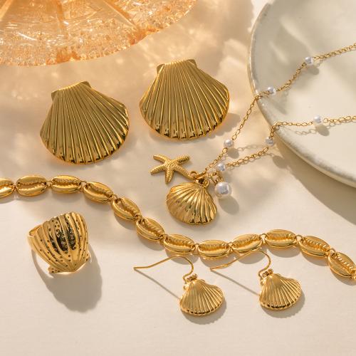 Fashion Stainless Steel Jewelry Sets, 304 Stainless Steel, Shell, plated, fashion jewelry gold [