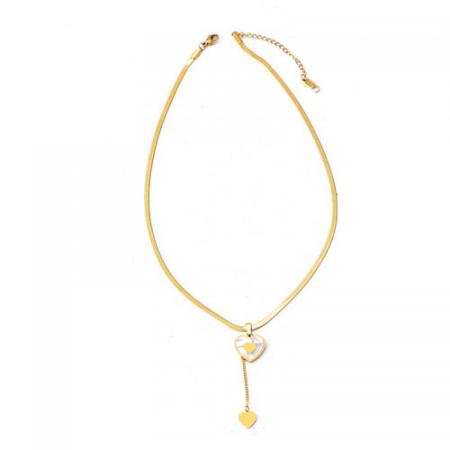 Collier de bijoux de titane, Acier titane, avec coquille, avec 7cm chaînes de rallonge, bijoux de mode & styles différents pour le choix & pour femme, Or Environ 41 cm, Vendu par PC