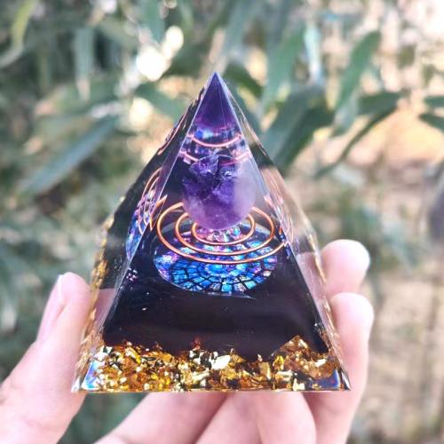 Synthetic Resin Pyramid Decoration, with Gemstone, Pyramidal [