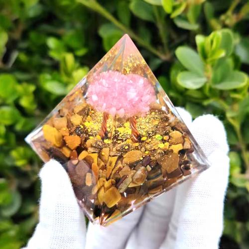 Synthetic Resin Pyramid Decoration, with Gemstone, Pyramidal [