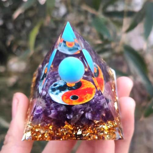 Synthetic Resin Pyramid Decoration, with Gemstone, Pyramidal [