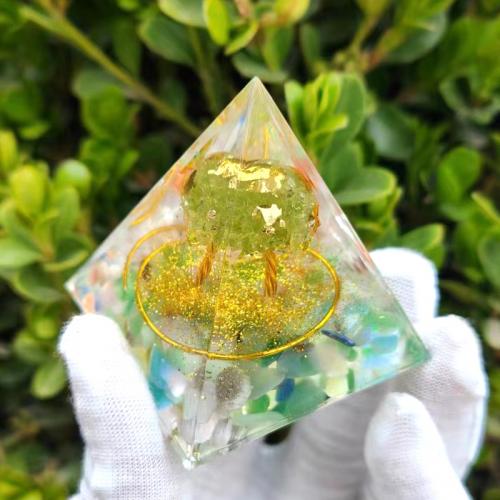 Synthetic Resin Pyramid Decoration, with Gemstone, Pyramidal [