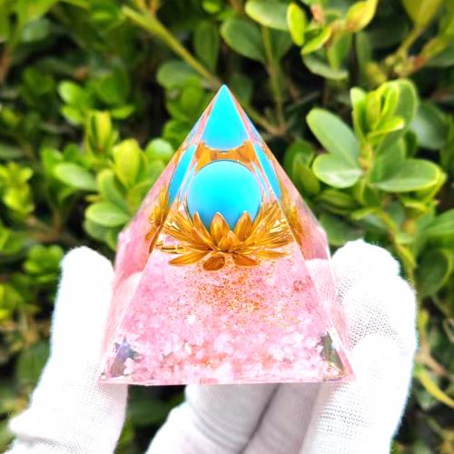 Synthetic Resin Pyramid Decoration, with Gemstone, Pyramidal [