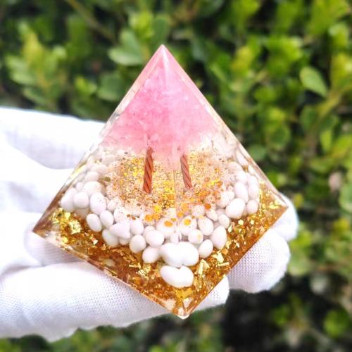 Synthetic Resin Pyramid Decoration, with Gemstone, Pyramidal [