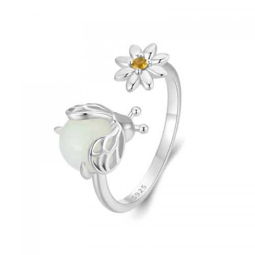 Zircon pavent argent sterling Bague, Argent sterling 925, avec Nuit-Lumière-Pierre, bijoux de mode & pavé de micro zircon & pour femme Vendu par PC