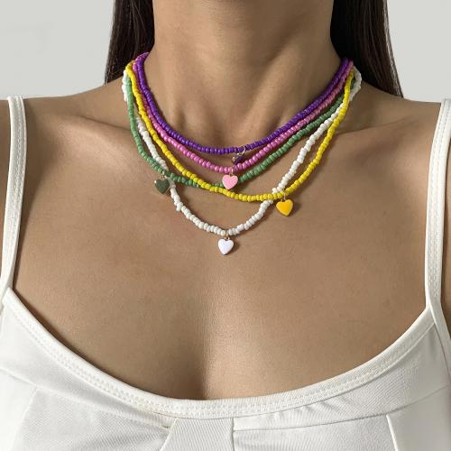 Collar Multi de la capa, Seedbead, con aleación de zinc, con 5cm extender cadena, Corazón, chapado en color dorado, Joyería & para mujer & esmalte, más colores para la opción, longitud:aproximado 40 cm, Vendido por UD