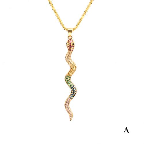 Cubic Zircon Micro Pave Brass Necklace, Snake, gold color plated, fashion jewelry & micro pave cubic zirconia & for woman Approx 45 cm [