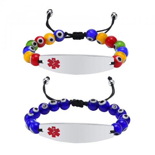 Evil Eye Jewelry Bracelet, Acrylic, with Cotton Thread & 304 Stainless Steel, handmade, fashion jewelry & for man & enamel 