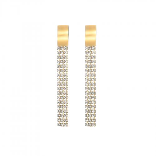 clou d'oreille en acier inoxydable avec stras, Acier inoxydable 304, bijoux de mode & pour femme & avec strass, doré, 70mm, Vendu par paire[