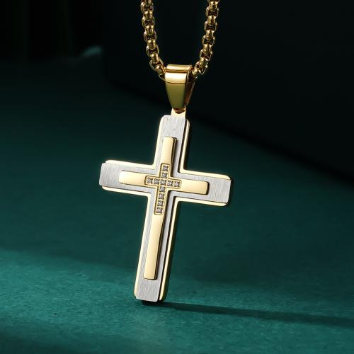 Stainless Steel Cross Pendants, 304 Stainless Steel, with Rhinestone, DIY & with rhinestone 