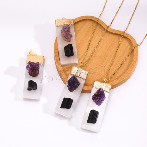 Edelstein Halsketten, Gipsstein, mit Obsidian & Amethyst & Messing, Rechteck, goldfarben plattiert, Modeschmuck & unisex & verschiedene Stile für Wahl, keine, 50mm, Länge:ca. 45 cm, verkauft von PC