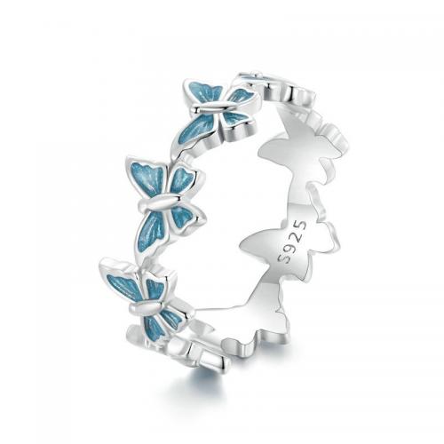 Anillo de Plata Ley, Plata de ley 925, Mariposa, Joyería & diverso tamaño para la opción & para mujer & esmalte, azul, Vendido por UD