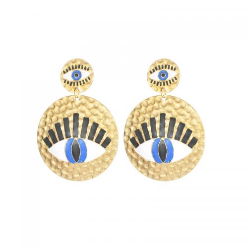 Pendientes de mal de ojo, acero inoxidable 304, Esférico, Joyería & para mujer & esmalte, dorado, 57x40mm, Vendido por Par