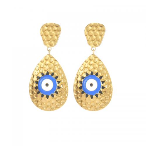 Pendientes de mal de ojo, acero inoxidable 304, Esférico, Joyería & para mujer & esmalte, dorado, 56x36mm, Vendido por Par