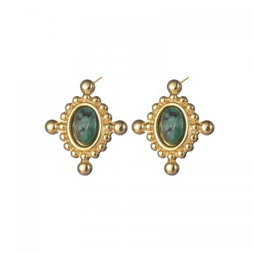 Boucles d'oreilles en acier titane, avec turquoise, bijoux de mode & pour femme, Or Vendu par paire