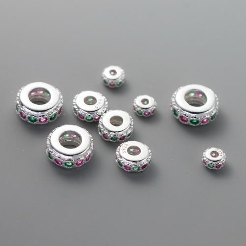 Sterling Silver Spacer Beads, 925 Sterling Silver, plated, DIY & micro pave cubic zirconia, silver color 