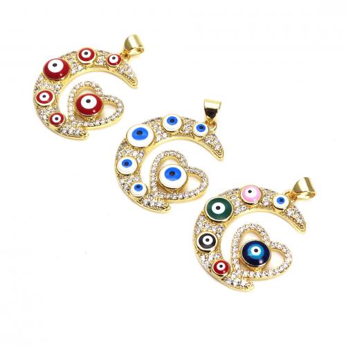 Fashion Evil Eye Pendant, Brass, plated, DIY & micro pave cubic zirconia & enamel 