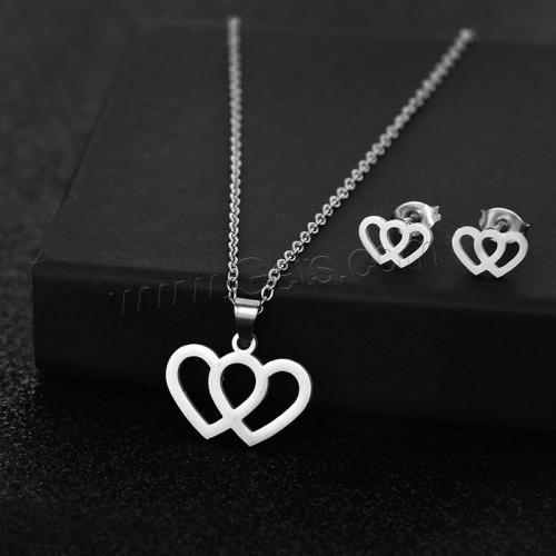 Fashion Stainless Steel Jewelry Sets, 304 Stainless Steel, Stud Earring & necklace, 2 pieces & fashion jewelry & for woman, silver color Approx 45 cm [