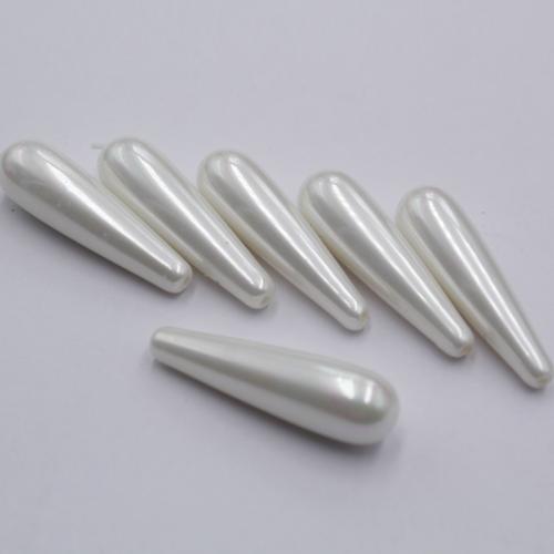 Glass Pearl Beads, Teardrop, DIY & half-drilled, white 