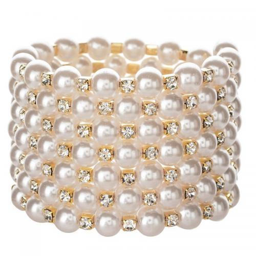 Bracelets de perles en plastique, perle de plastique, avec alliage de zinc, Placage, pour femme & avec strass, plus de couleurs à choisir, Vendu par PC[