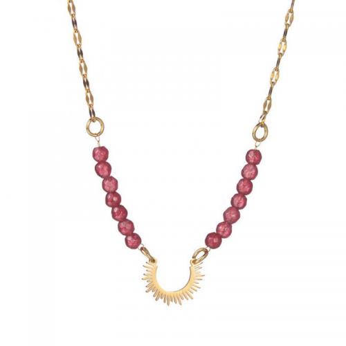 Collier de bijoux de titane, Acier titane, avec plastique, avec 5cm chaînes de rallonge, Plaqué or 18K, bijoux de mode & pour femme, rouge Environ 45 cm, Vendu par PC[