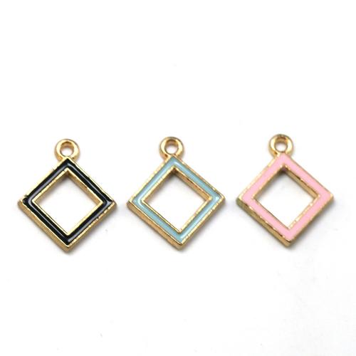 Zinc Alloy Enamel Pendants, Rhombus, gold color plated, DIY & hollow Approx [